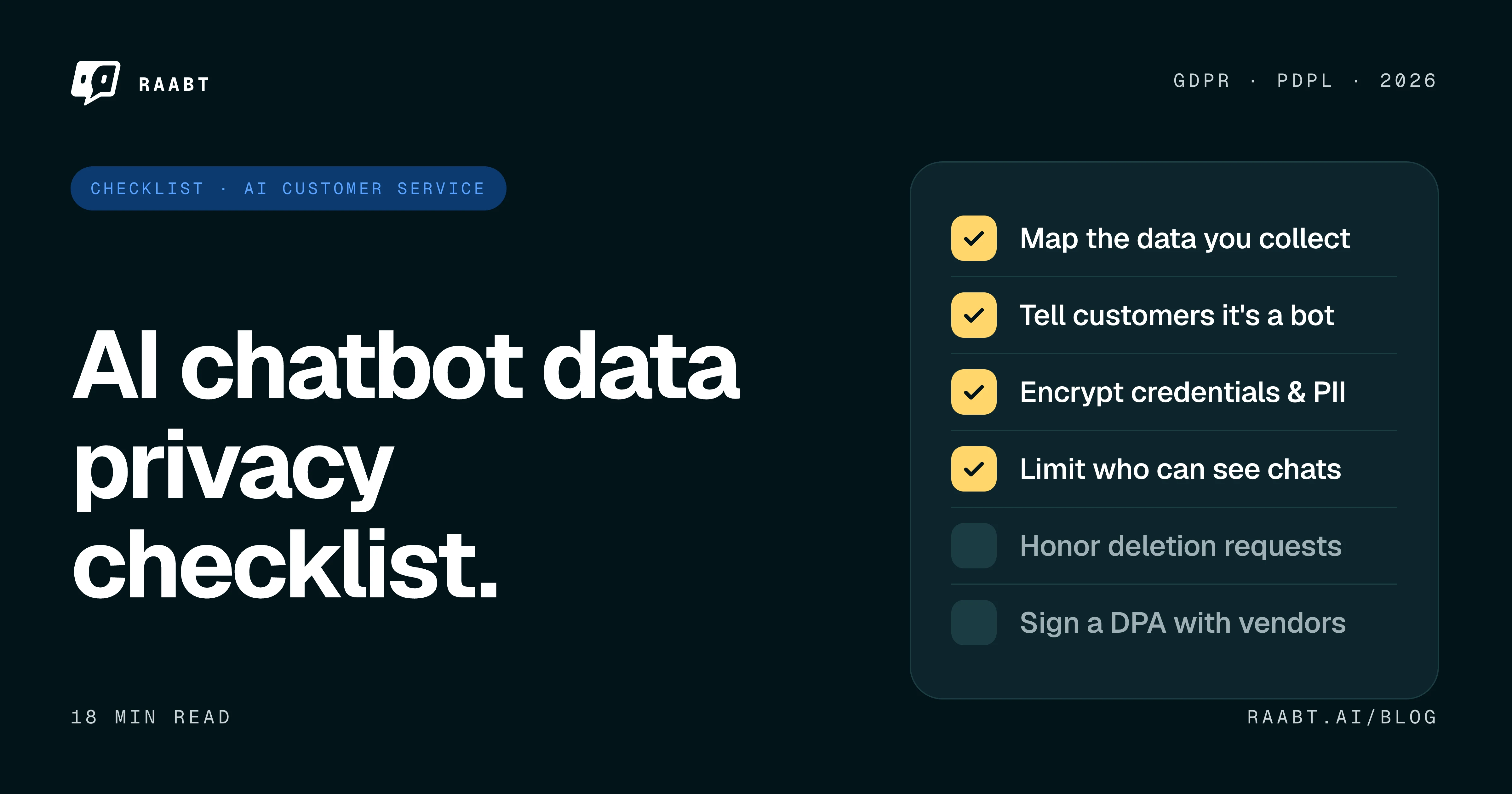 Checklist RGPD para chatbots con IA (2026): PDPL, LGPD y más